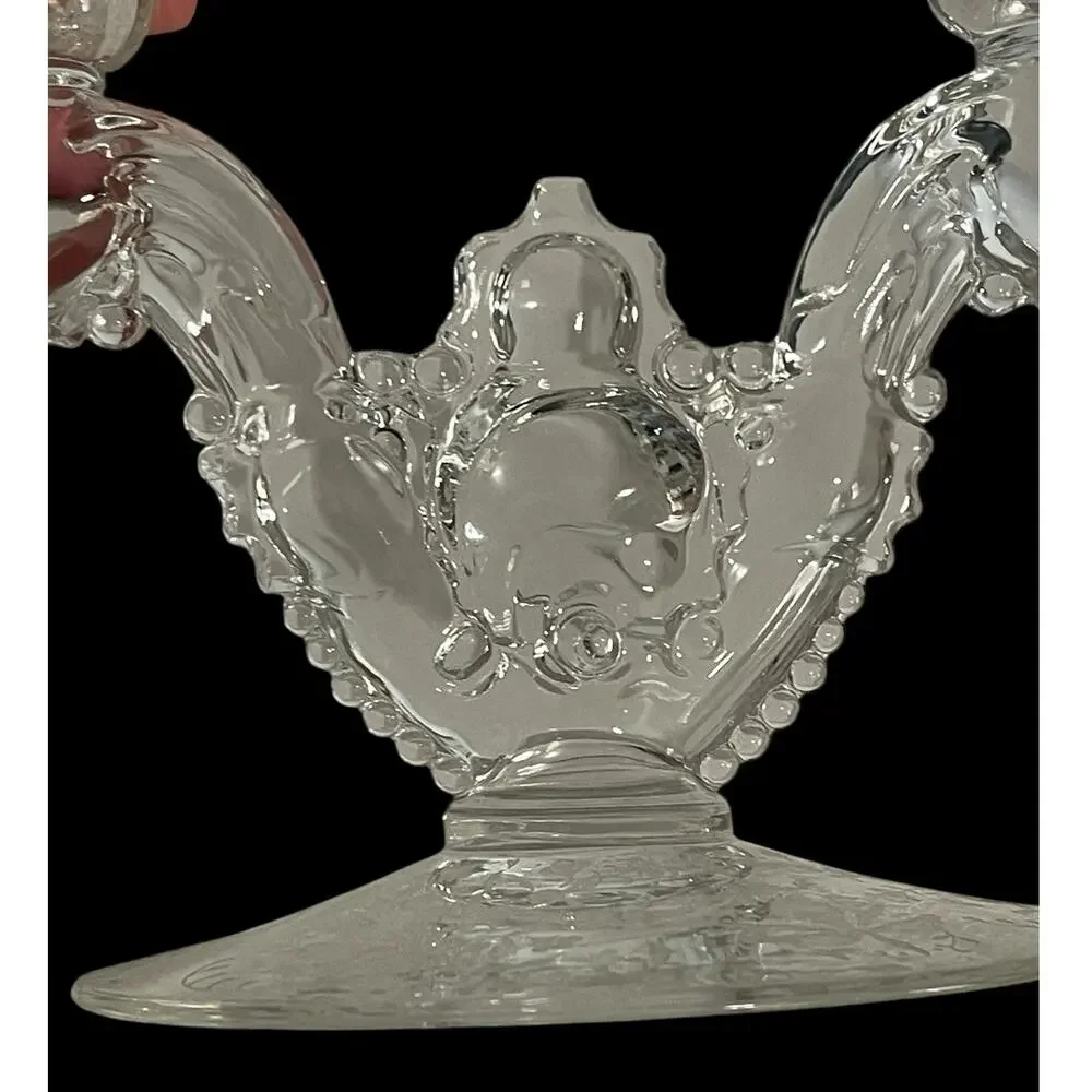 Vintage HEISEY Eternal Orchid Pattern Etched Crystal Double Light Candleholder